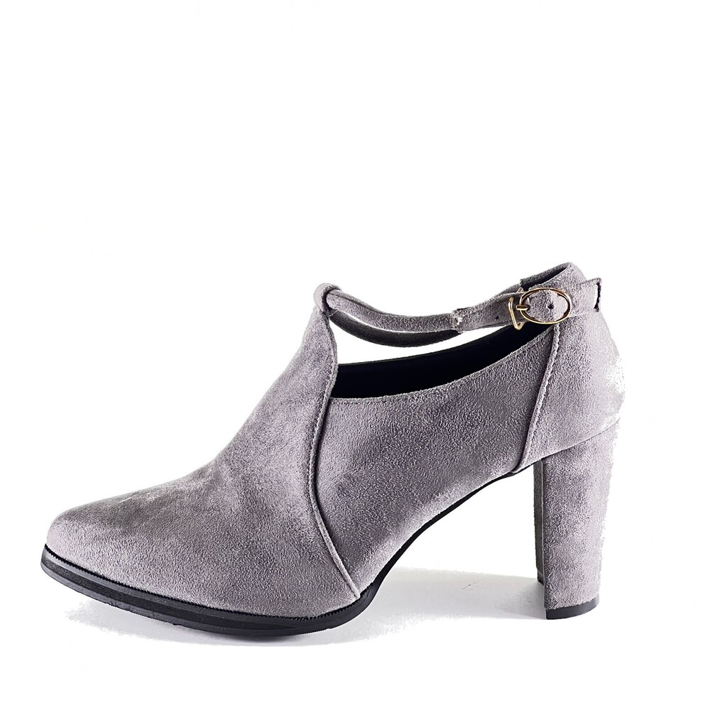 Qilizu Booties Womens US 8 Gray Faux Suede Ankle Strap Block Heel Pointed Toe